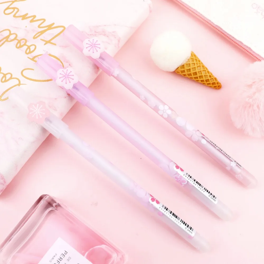 

3 pcs/lot Sakura Gel Pen Cute 0.5mm Erasable Blue Ink Neutral Pens For Writing Korean Stationery gift School Supplies