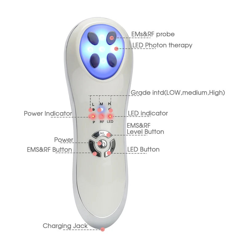 Радиочастотная подъемная машина светодиодный EMS Фотон Электропорация Mesotherapie RF лица тела омоложения кожи массажер