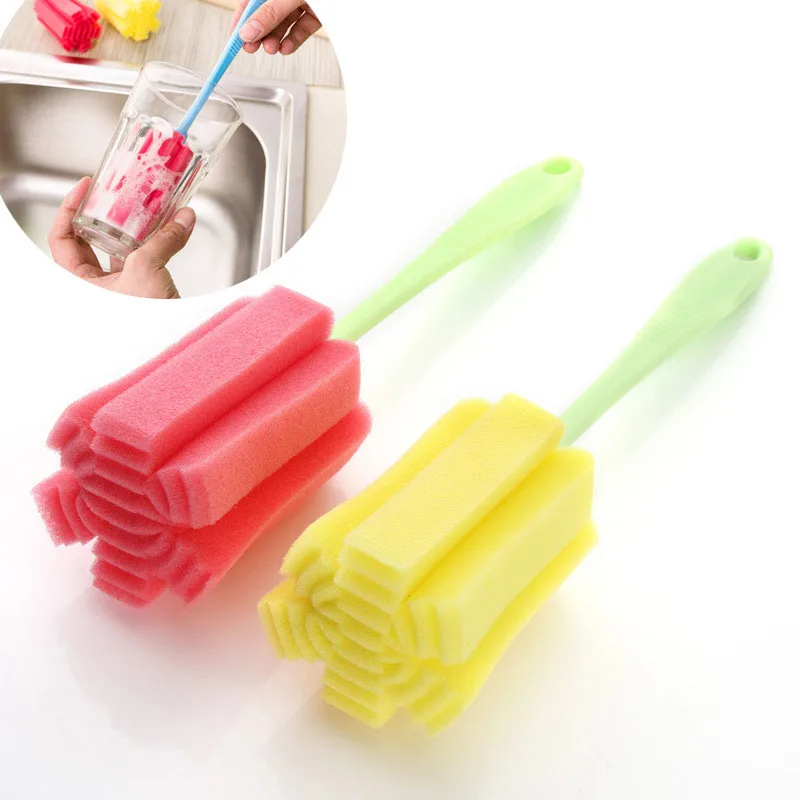 Cleaning Brushes Kitchen Cleaning Tool Sponge Brush For Wineglass Bottle Coffe Tea Glass Cup long handle Brush wholesale