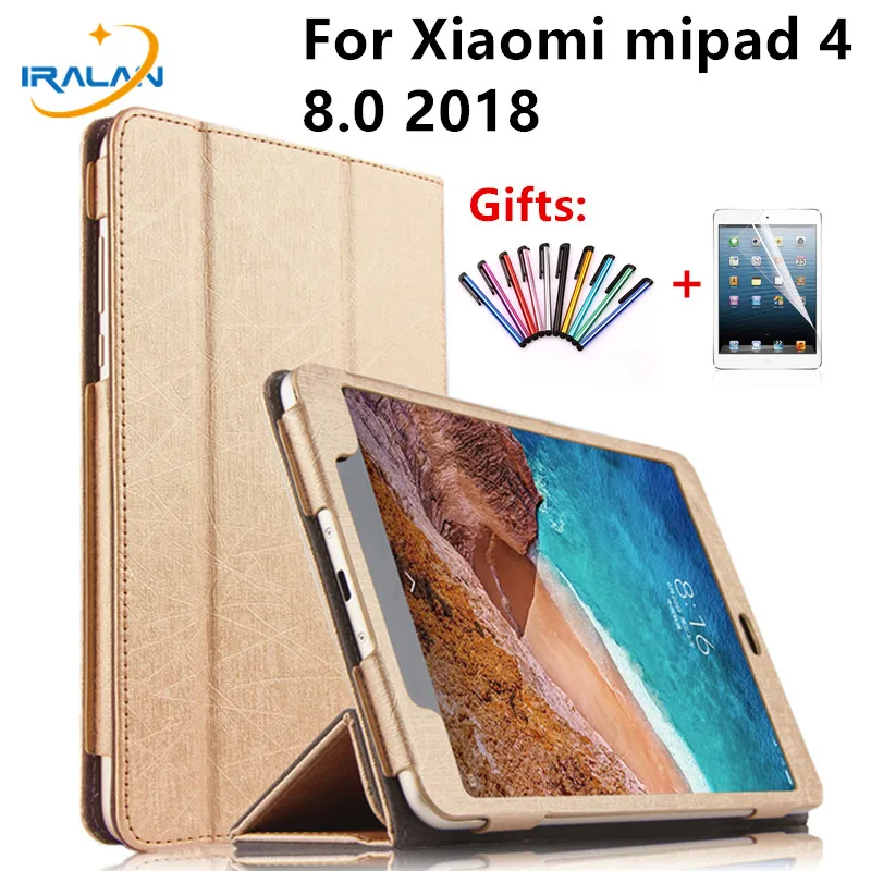 

2018 New Case For Xiaomi Mi Pad 4 Mipad 4 8.0 Silk pattern Leather Cover For xiaomi Mi Pad4 8" Tablet Protective shell+film+pen