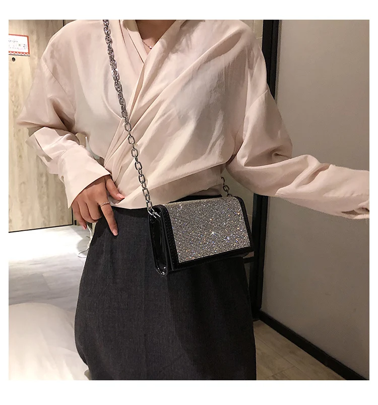 Shiny Diamond Female Flap Square Bag Summer New Quality PU Leather Women's Designer Handbag Chain Shoulder Messenger Bags