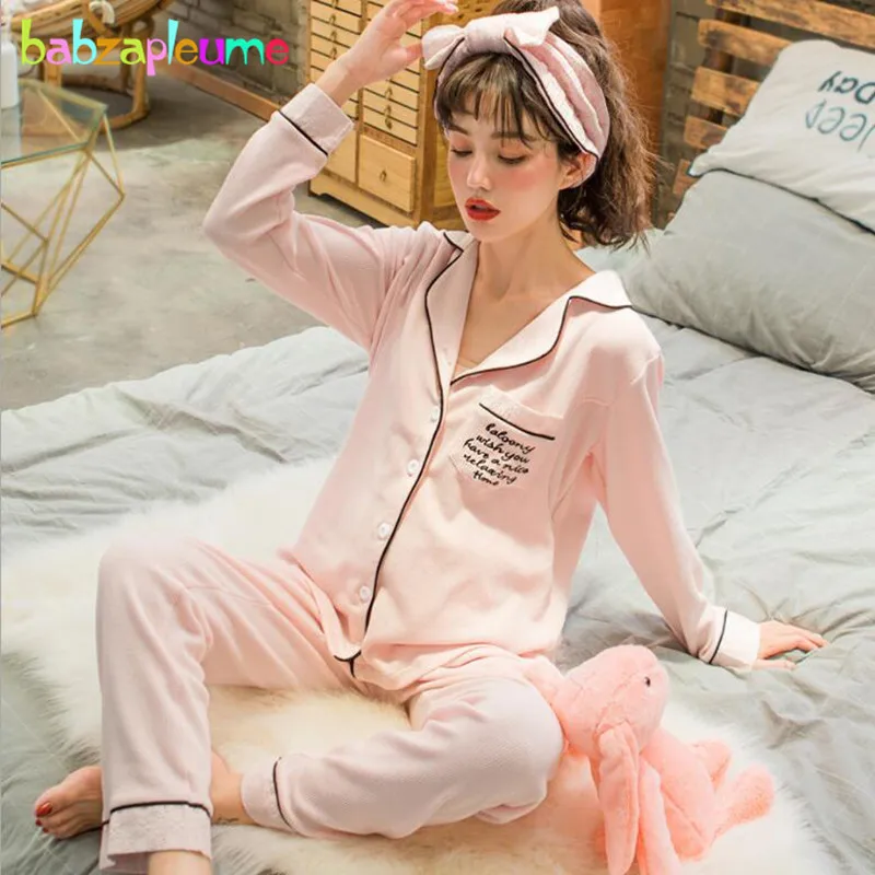 

babzapleume Spring Autumn Fashion Cotton Maternity Breastfeeding Sleepwear Letter Tops+Pants Women Nursing Pajamas Set BC1776-1