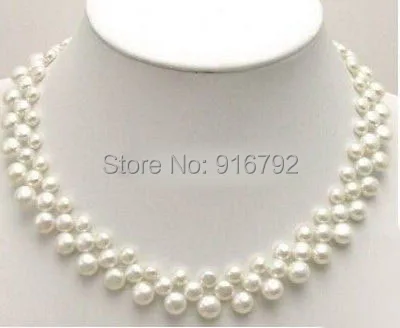 

YH@CS >>3 Rows Genuine White Pearl 18KWGP Clasp Necklace