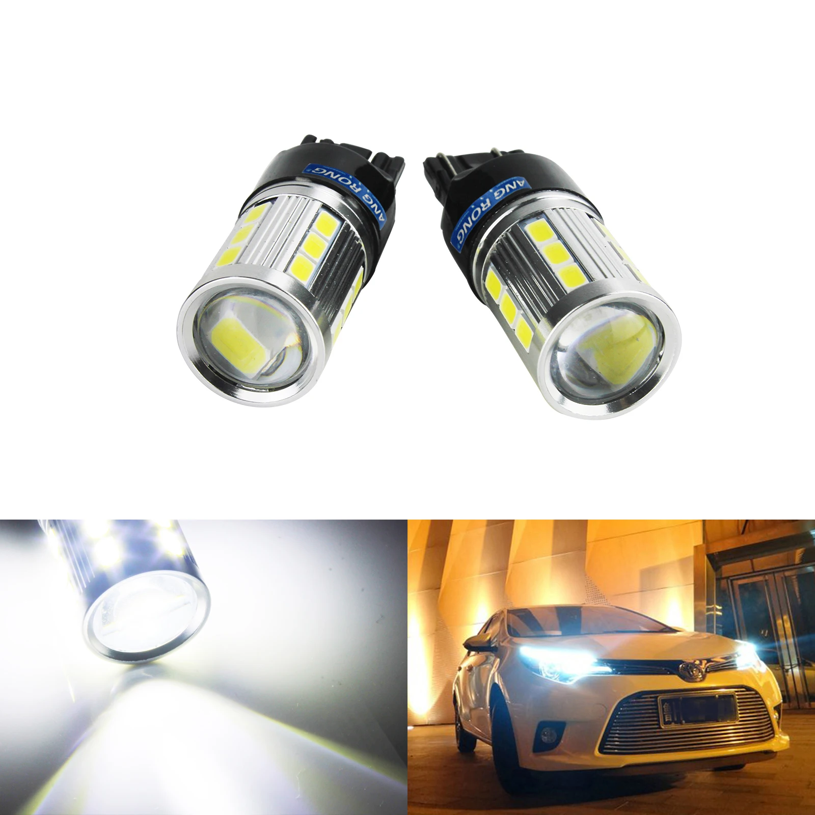 ANGRONG 2x White 580 7443 W21/5W T20 582 LED Bulb DRL Reverse Backup