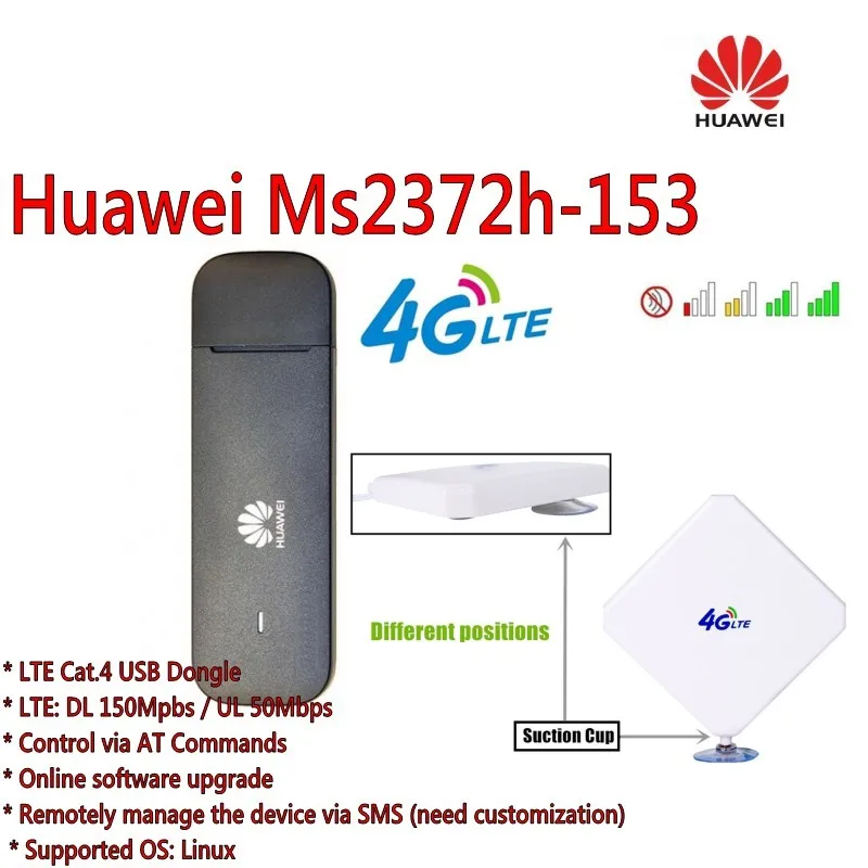 Huawei Ms2372h-153 Mobile Broadband LTE USB WiFi Hotspot with 4g TS9 Antenna