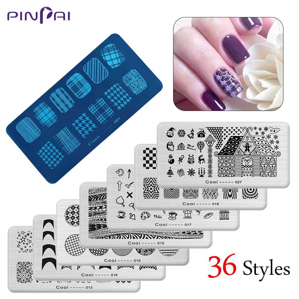 

Pinpai Nail Stamping Plates Flower Geometric Heart Nature Series Nail Template Stamp Image DIY Nail Designs Manicure Stamp Plate