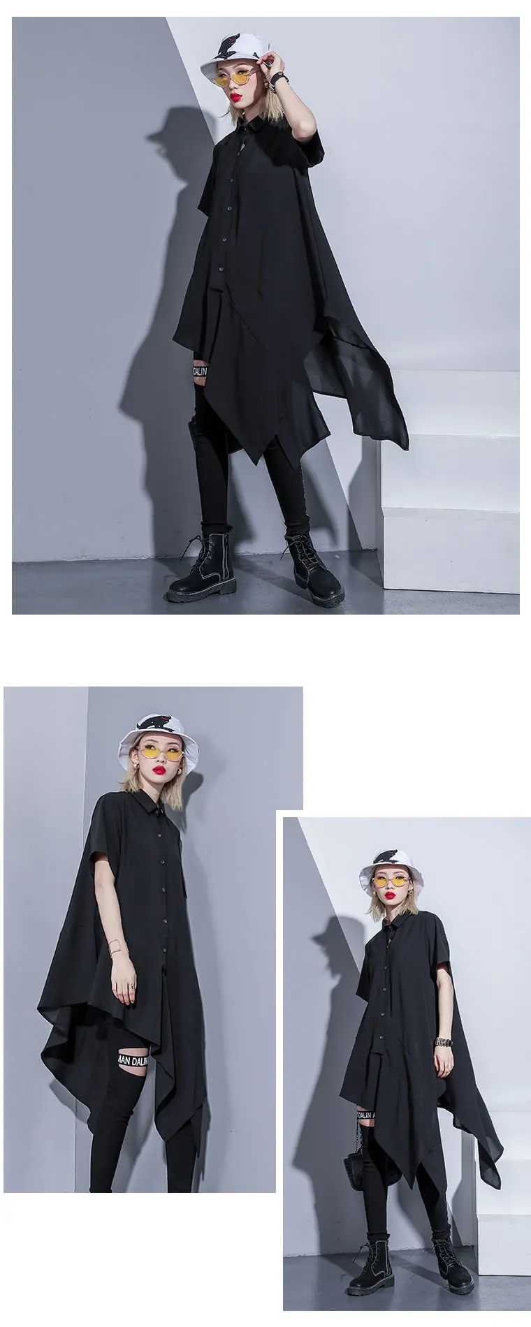 [XITAO] женское корейское модное летнее платье с отложным воротником и коротким рукавом, Женское Платье До Колена С необычными пуговицами DLL3373