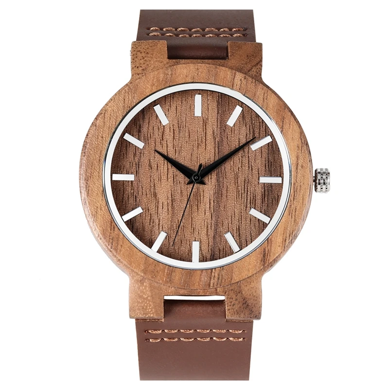

Minimalist Ebony Wood Quartz Clock Male Simple Wood Watch for Men Retro Leather Band Man Clock Wristwatches reloj para hombre