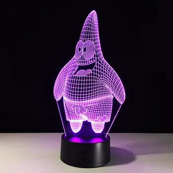 

Cartoon Patrick Star Acrylic 7 Colors Desk Lamp 3D Lamp Novelty Led Night Light Spongebob Square Pants LED Vision Stereo Lamp