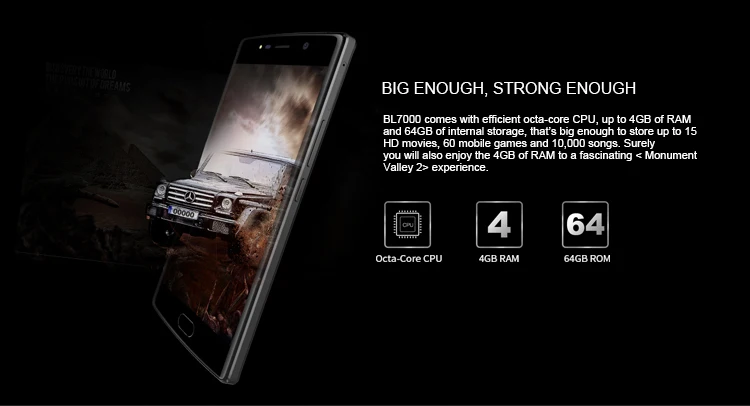 DOOGEE BL7000 7060mAh 4GB RAM 64GB ROM MTK6750T 1.5GHz Octa Core 5.5 Inch 2.5D FHD Screen Dual Camera Android 7.0 4G LTE Smartphone