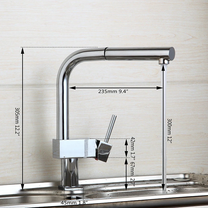 Кухонный кран выдвижной Поворотный смеситель мойки кран с одним отверстием на бортике хромированные смесители