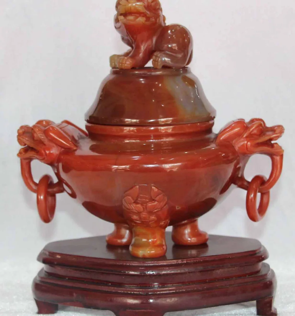 

Details about 9'' China 100% Natural Agate Onyx Carving Lion Beast Head Incense Burner Censer