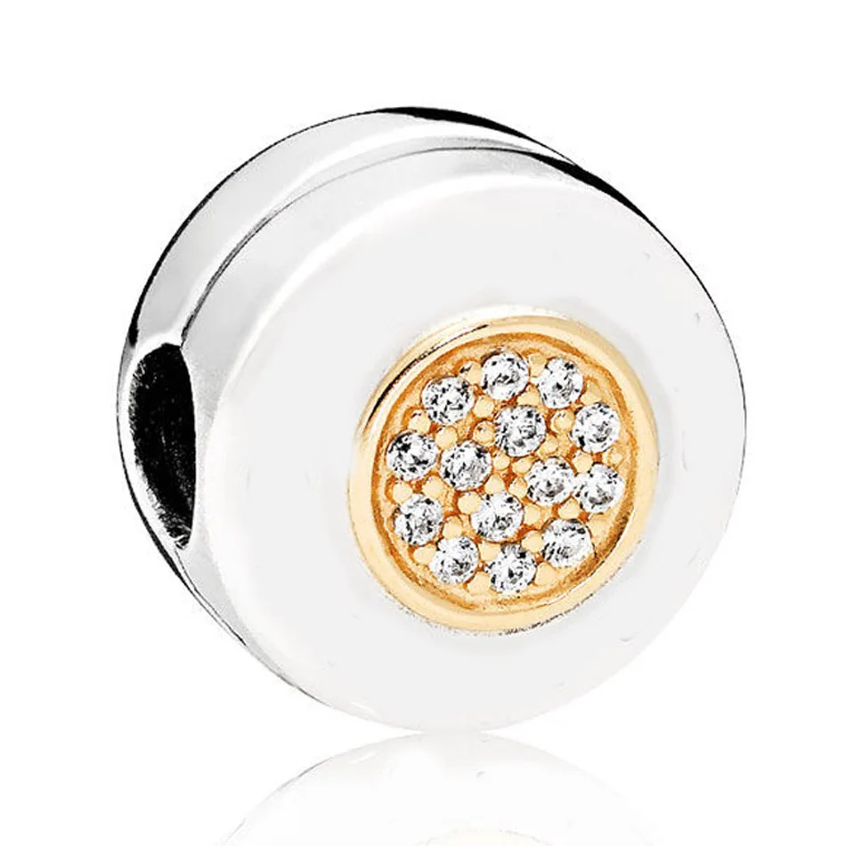 

Authentic 925 Silver DIY Jewelry Signature Clips Stoppers Charm fit Lady Bracelet Bangle Lady Shine CZ