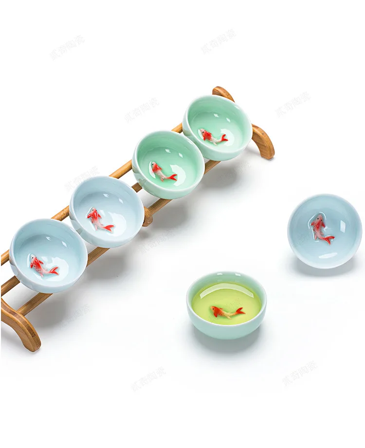 Китайские фарфоровые чайные чашки Celadon рыба чайная чашка набор листовая чайная посуда Улун чай керамический Китай Чайные Наборы кунг-фу