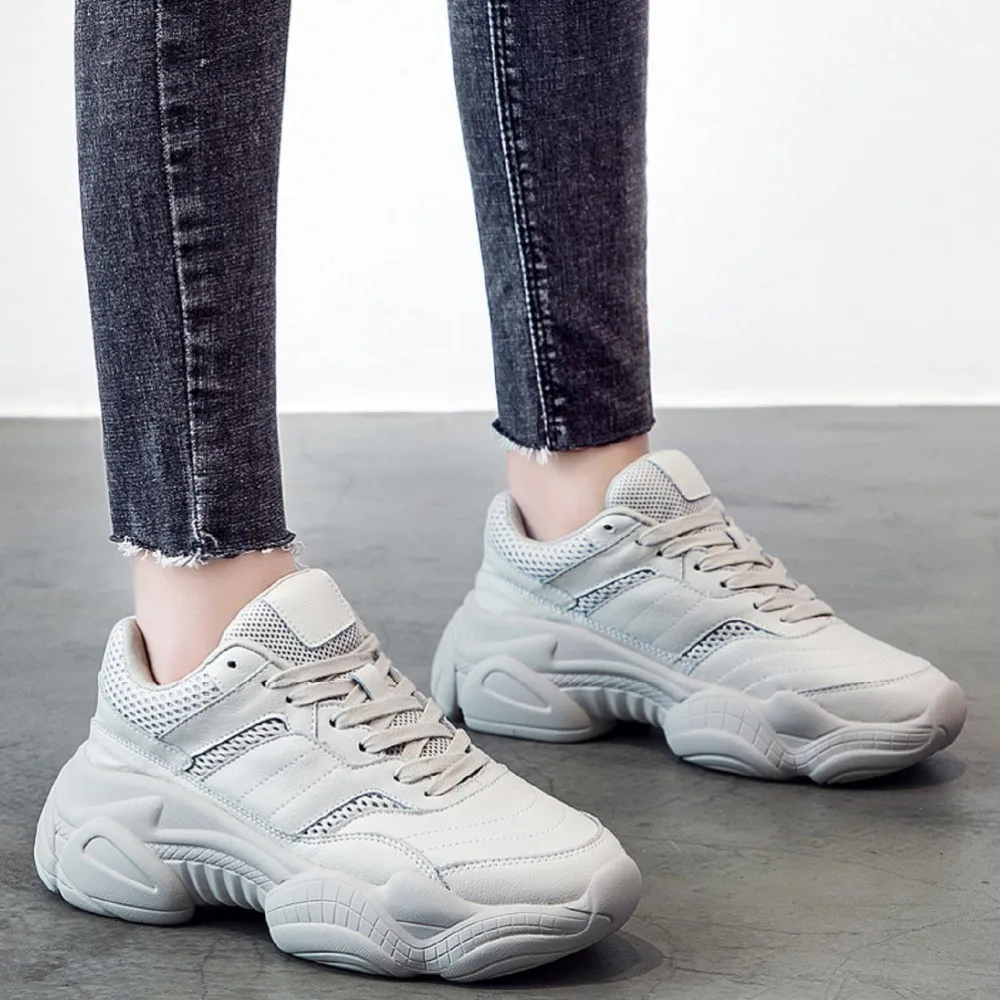 

2019 Spring for Women Athletic Shoes Lace Up Shoes Without Heels Platform Toe Shoes Woman Chaussure Femme Airtight Mesh Tenis Sa