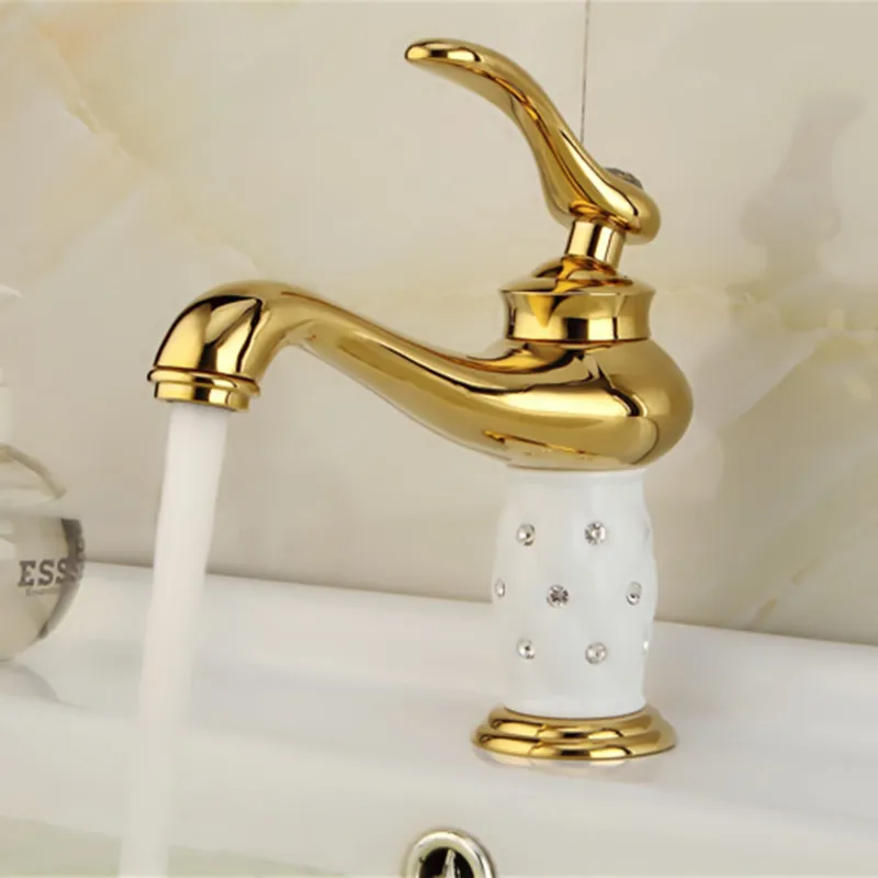 Free Shipping Ceramic golden bathroom basin mixer tap with single