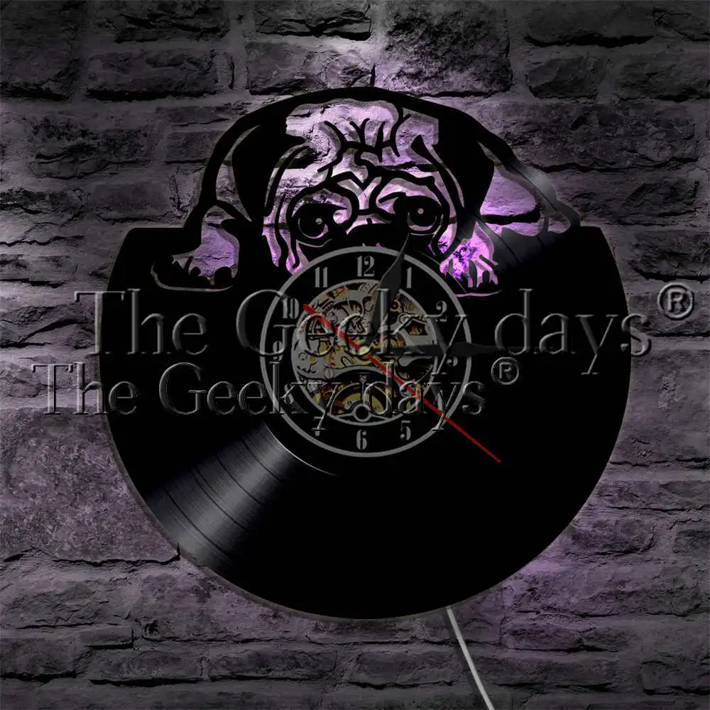 

Tummy Lying English Bulldog Vinyl Record Wall Clock With LED Backlight Pet Puppy Cute Pug Dog Animal LED Modern Lighting