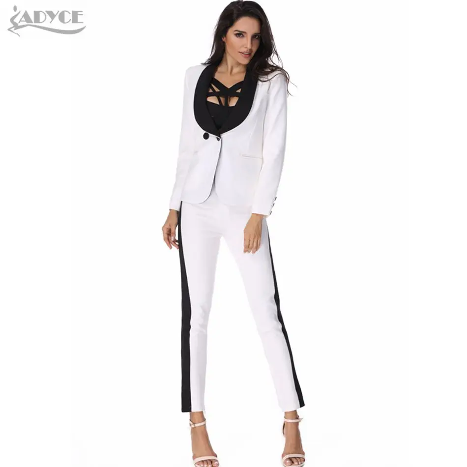 Image 2016 New Arrival Fashion White And Black Double Breasted Two Piece Pant Suits With Pockets