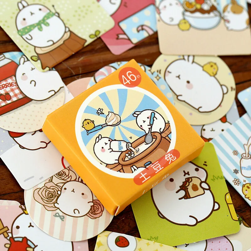 46 pcspack cute molang label stickers decorative stationery stickers