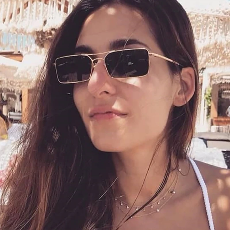 

Classic Rectangle Sunglasses Women Brand Designer Metal Small Square Sun Glases Men Metal Frame Driving Female UV400 Feminino