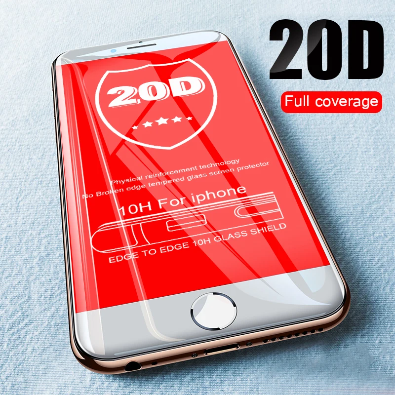 

20D Curved EDGE Tempered Glass On The For iphone 6 6s 7 8 PLus Full Screen Protector For iphone 7 8 6 6s PLus Protective Film