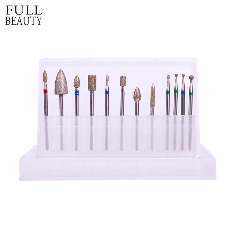 

12 Type/Set Mixed Rotary Diamond Burr Nail Drill Bit Electric Manicure Cutter Mills for Beauty Salon Nail Art Accessories CH310