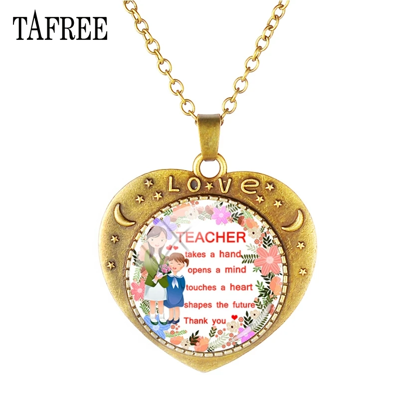 

TAFREE Teacher Takes a Hand Opens a Mind Pendants Heart Necklaces Hot Selling Art Pattern Happy Teacher's Day Gifts Jewlry TH12