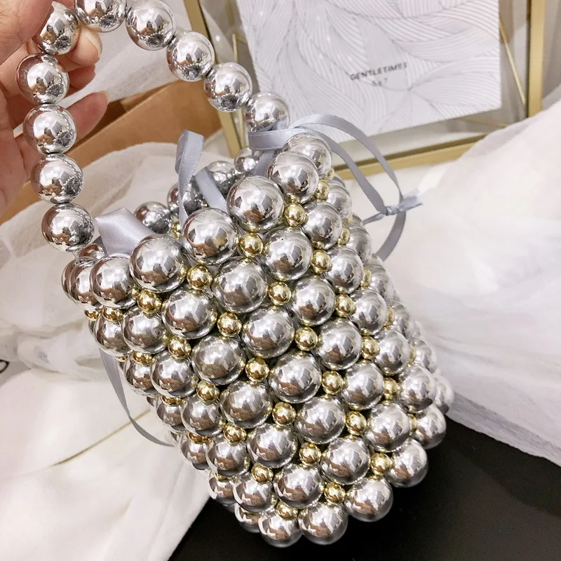 Pearl Beaded Box Tote Bag Ms. Party Elegant Handbag Summer Luxury Brand White Beaded Handmade Dinner Bag Free Shipping