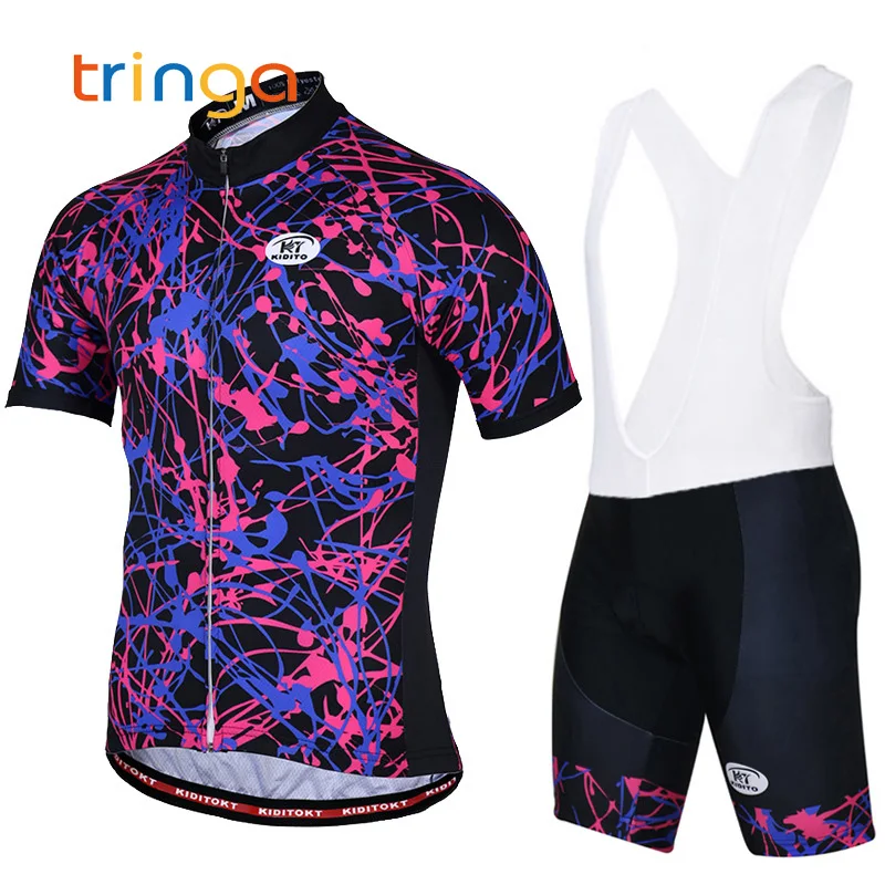 

2019 Bicycle Bib Shorts Mountain Bike Jersey Cycling Sets Short Sleeve Full Zipper Black Blue Men Shirt Gel Pad Breathable Pants