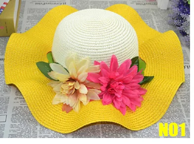 Дамы УФ Защита от солнца летом вдоль солнца Лян Мао волны цветок соломенная шляпа от солнца пляжная шляпа - Цвет: NO1