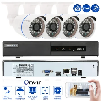 

OWSOO Security Camera System 4Ch NVR CCTV System 4PCS 720P Outdoor Bullet IP Camera 1.0MP Camera Surveillance System Kit Camara