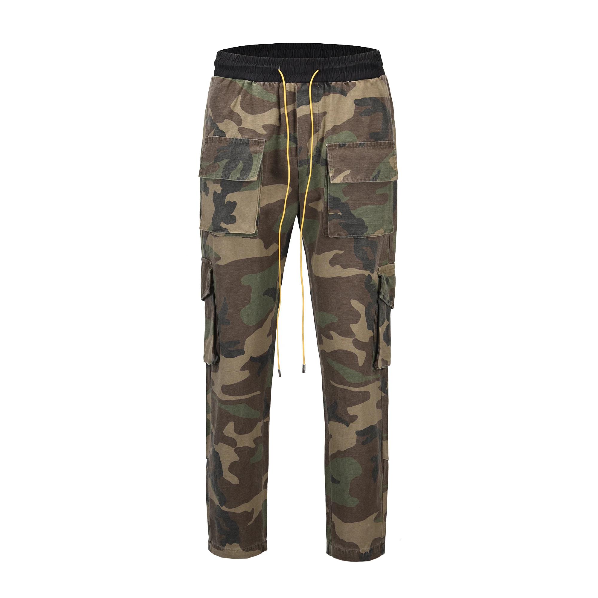 

QoolXCWear Camouflage button drawstring Cargo Pants Pocket Mens Casual Jogger Streetwear Hip Hop Streetwear Trousers Male