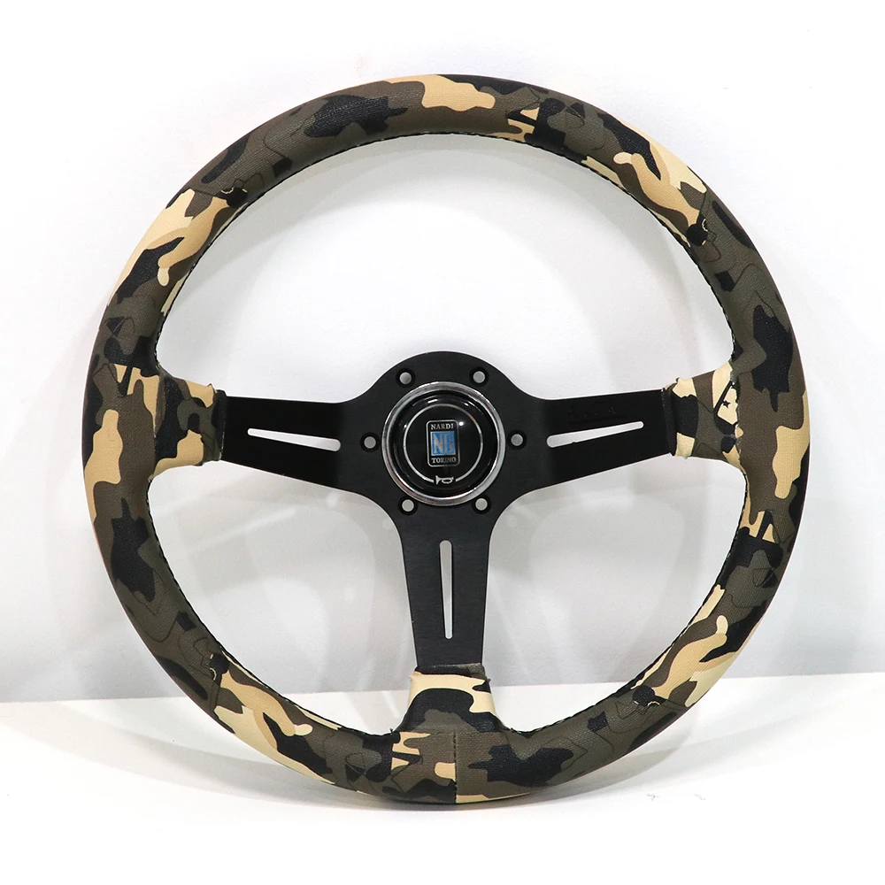 Silver/Blue/Black ND 14inch Camo PVC Leather Steering Wheel Deep Dish Drift Sport Steering Wheels