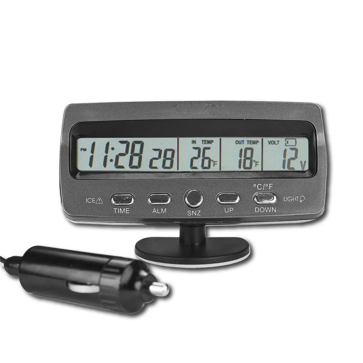 

Car Voltmeter Voltage Monitor Battery Tester Alarm Temperature Thermometer Clock