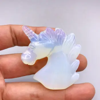 

2.0" Natural opalite Crystal Unicorn Carving Horse head Skull Reiki Figurin