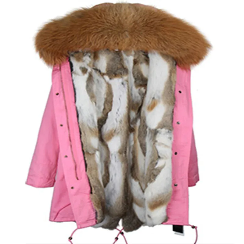2017 Winter Women Coat Jacket Long Slim Parkas With Real Rex Rabbit Fur Liner And Large Raccoon Fur Collar Hooded Brand Quuality