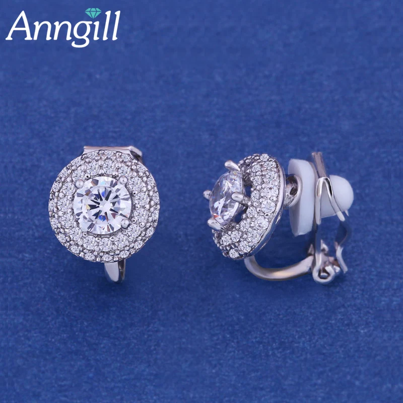 

Clip On Earrings No Pierced Non Piercing Ear Clip Earrings Without Piercing Silver Color AAA Cubic Zirconia Stone Earring