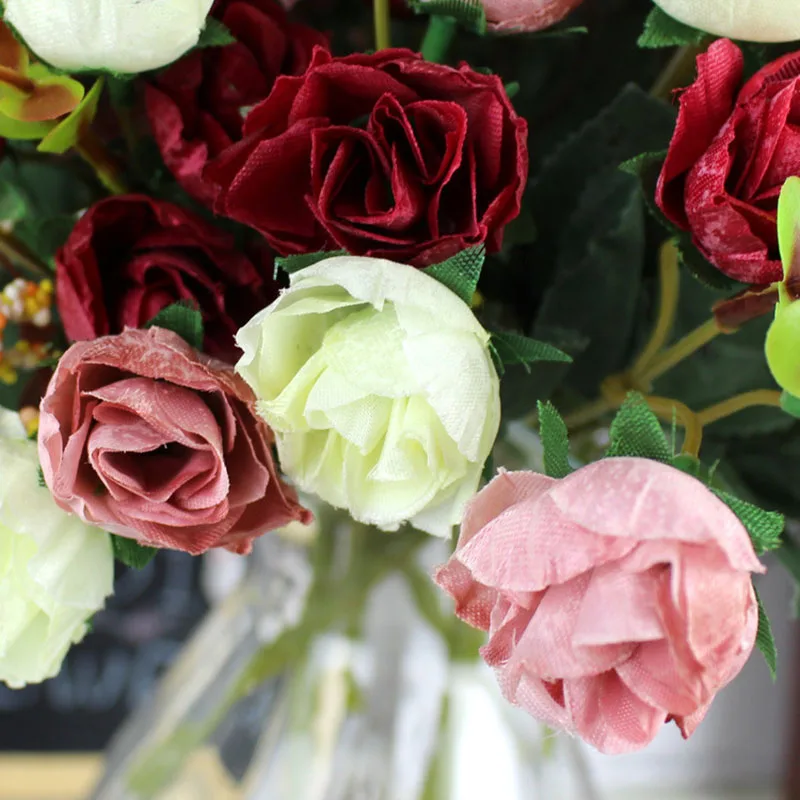Flone Artificial Silk Rose Bouquet Fake Flowers Home Wedding Display Flower European Rose Small Bouquet Party Decoration (7)