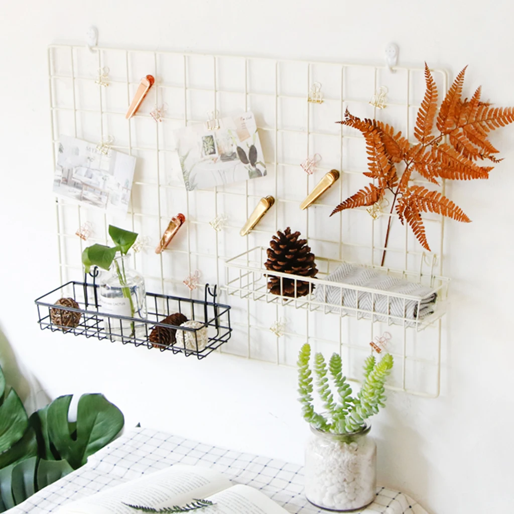 Mesh Wall Metal Wire Basket, Grid Panel Hanging Tray, Wall Mount Organizer, Wire Storage Shelf Rack