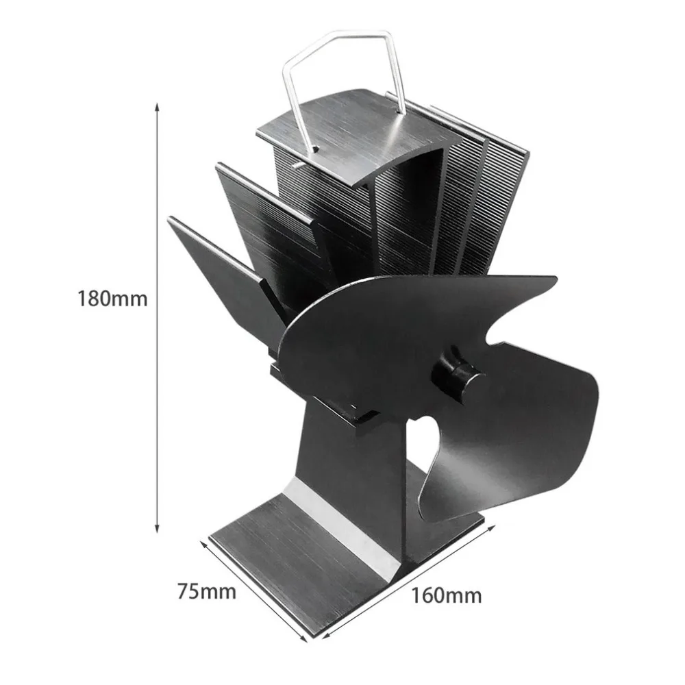 Прочный 2 Лопасти алюминиевый черный вентилятор с тепловым питанием для печки экономичная Экологичная печь на дровах вентилятор