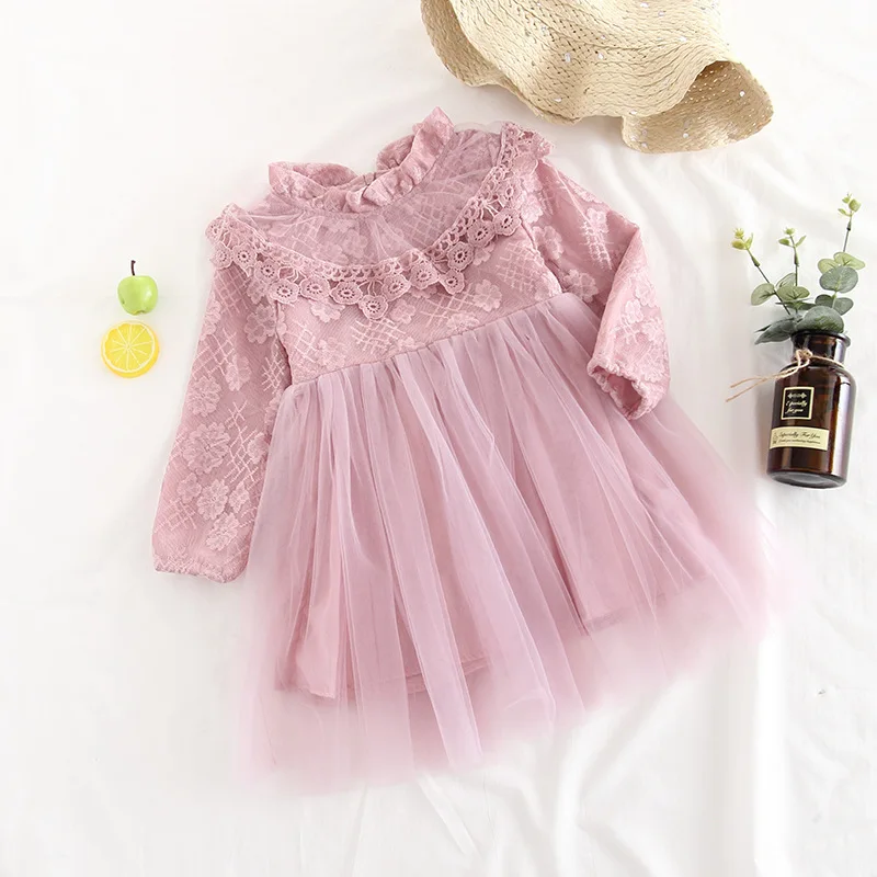 Платье для девочек; Новинка г.; модная кружевная детская одежда с вышивкой и длинными рукавами; одежда принцессы для девочек; бальное платье; От 2 до 6 лет