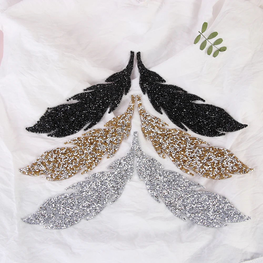 

AB Color Leaves Motifs Sticker Iron-on Hotfix Rhinestone Patch Thermal Transfer Garment Decoration Clothing Accessories Patch