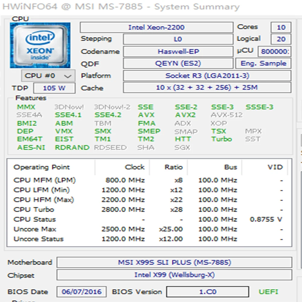 Intel Xeon server QEYN ES engineer sample of E5-2650V3 ES version QEYN 2.20GHZ 105W 10-CORE 25M E5-2650 V3 LGA2011-3 processor