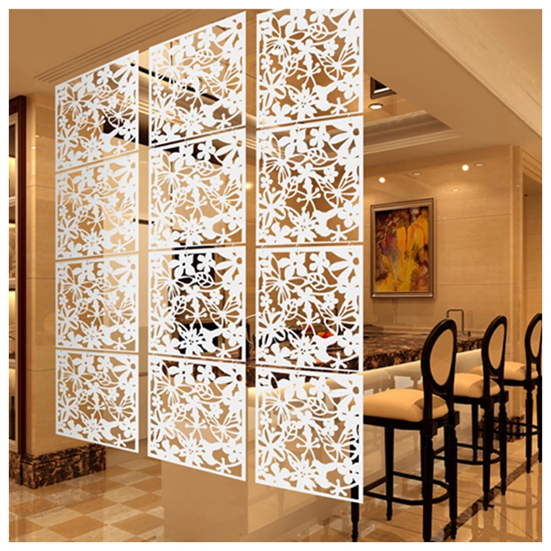 

Best Fashion 4 Pcs Butterfly Bird Flower Hanging Screen Partition Divider Panel Room Curtain Home Decor White
