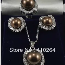 Wholesale_jewelry_wig$ 10 ММ Шоколад South sea Shell Перл Серьги Кольца Ожерелья Набор