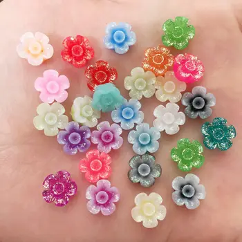 

New Mix 50pcs Resin 10mm Shiny Mini Colorful Flower Flat Back Rhinestone Appliques DIY Wedding Scrapbook Craft F580