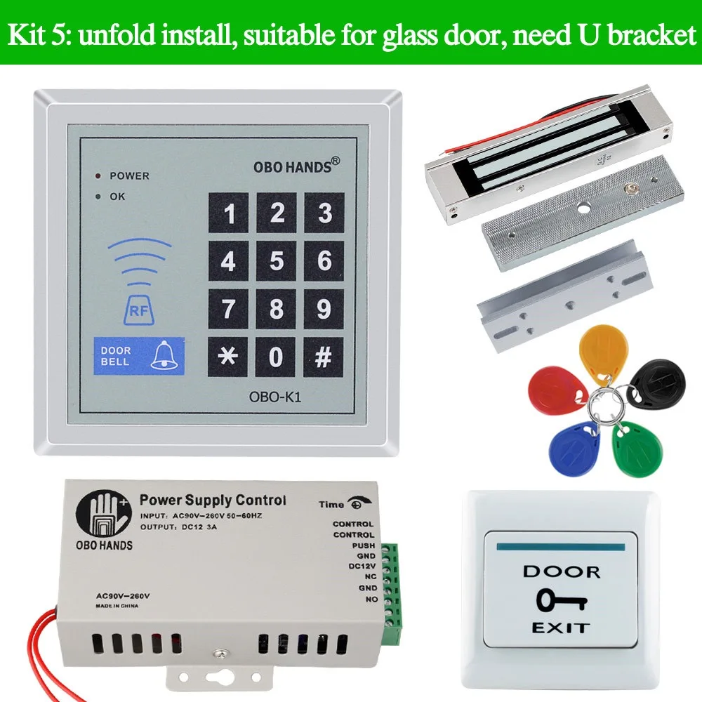 RFID система контроля допуска к двери комплект частота 125 кГц Wiegand 26 клавиатура+ Электрический магнитный/Стрик/Болт замок с 5 шт. ключевые бирки - Цвет: OBOK1-Kit5