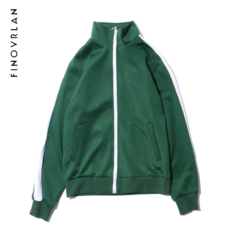 Винтажные цветные полосатые спортивные куртки, пальто, новые куртки с высоким воротником на молнии, повседневная куртка с карманами на молнии, черный и зеленый цвета - Цвет: Зеленый