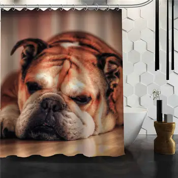 

Custom English Bulldog Shower Curtain Multi Size Waterproof Bathroom FabricCurtains