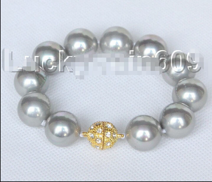 

shipping>>>> 8" 16mm round gray south sea shell pearls Bracelet magnet clasp E9107 5.24